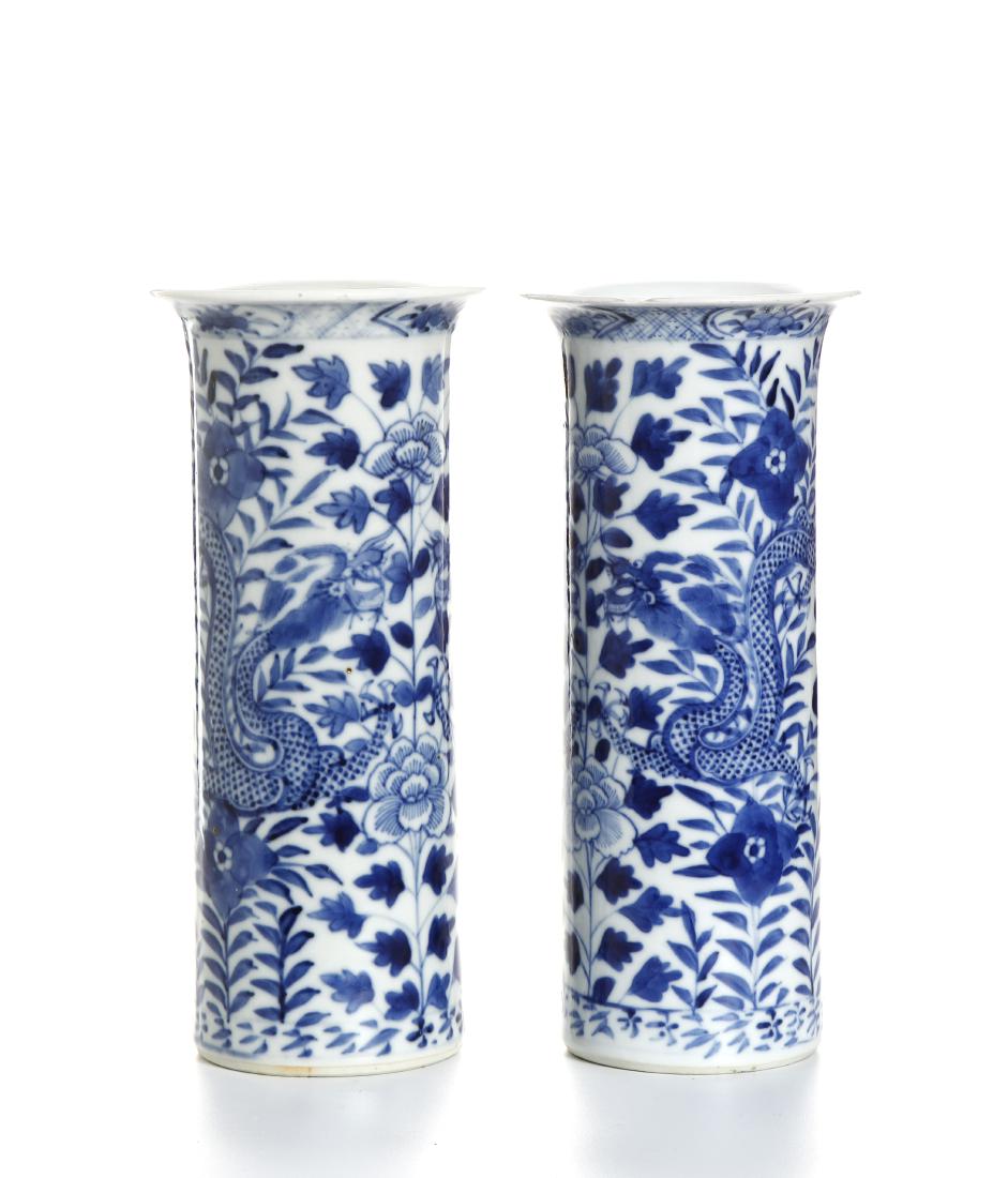 Pair of Chinese Blue and White Beaker Vases (1 of 5)