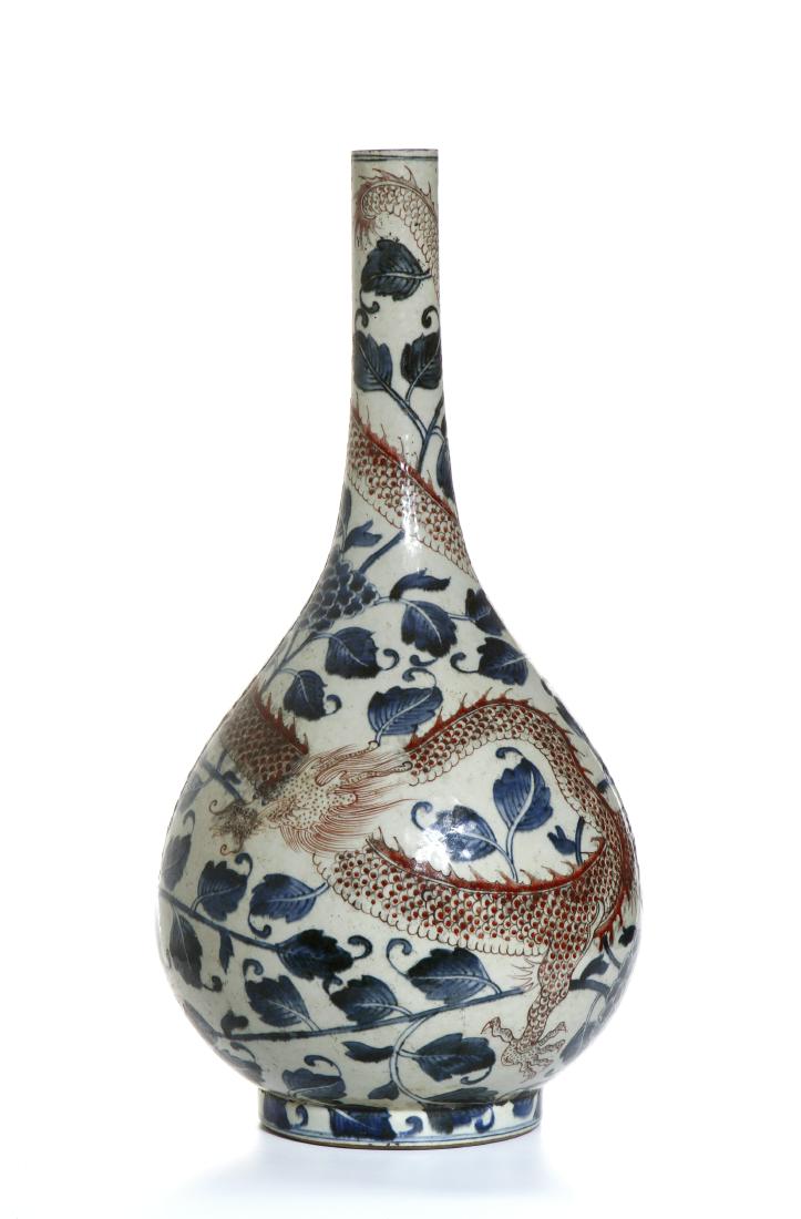 Chinese Large Blue/White Copper Red Bottle Vase (1 of 18)