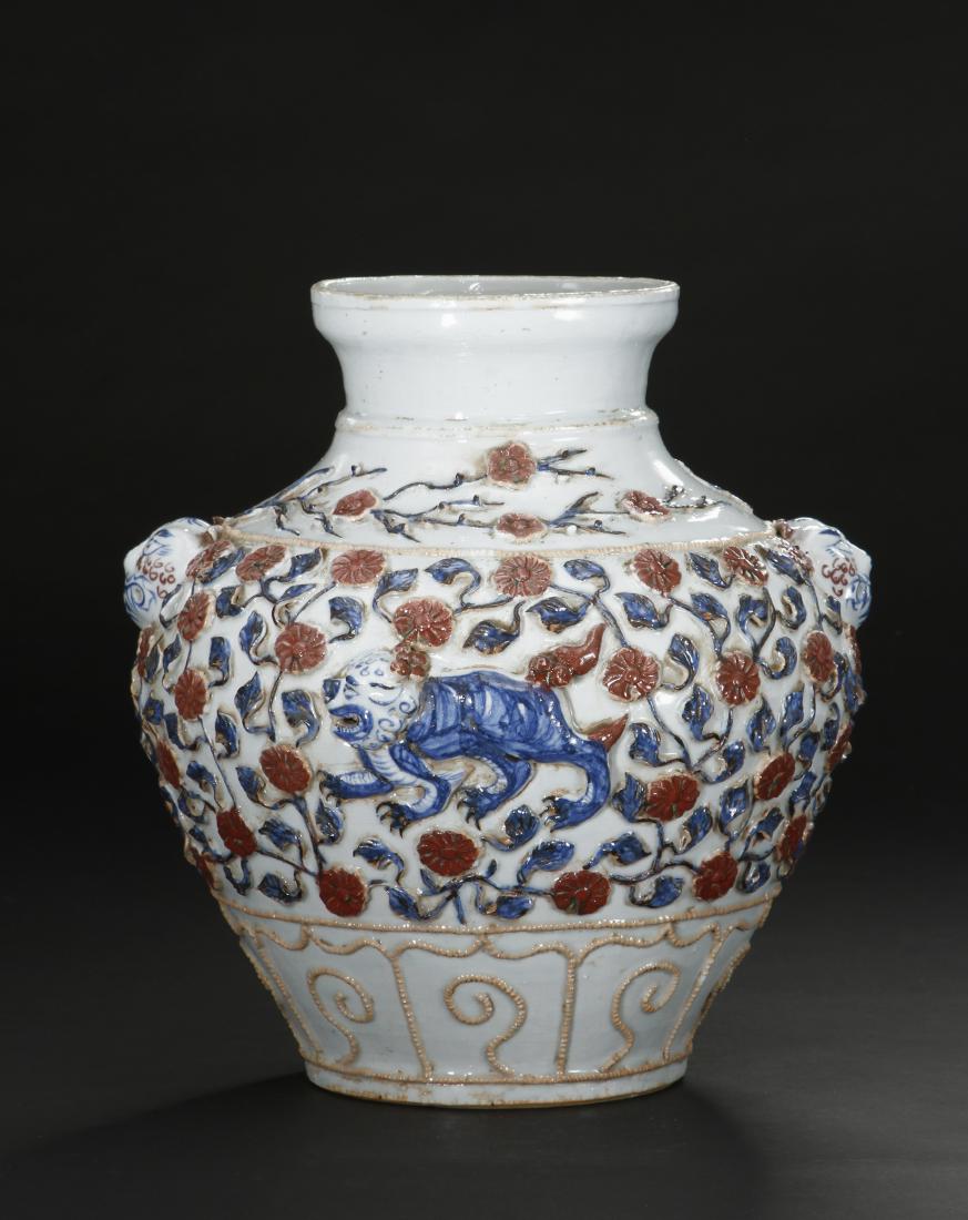 Carved Blue/White Copper Red Jar (1 of 9)