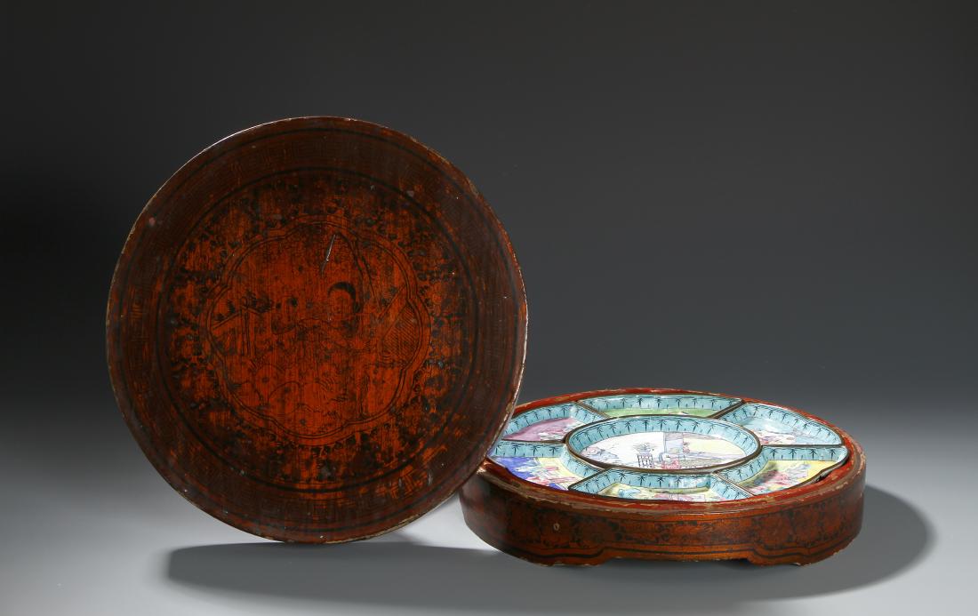 Chinese Lacquer Sweatmeat Box with Enameled Trays (1 of 7)