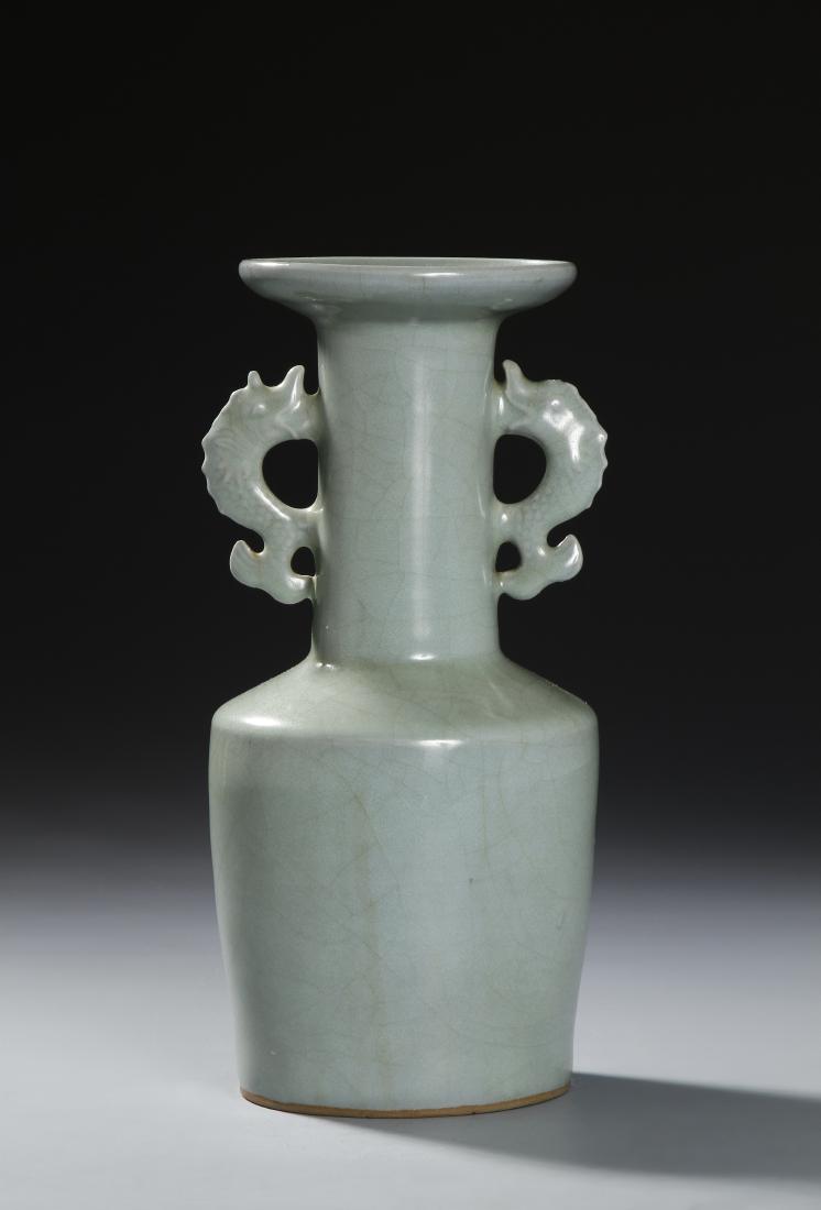 Chinese Lungchuan Celadon Mallet Vase With Fish Handle (1 of 10)