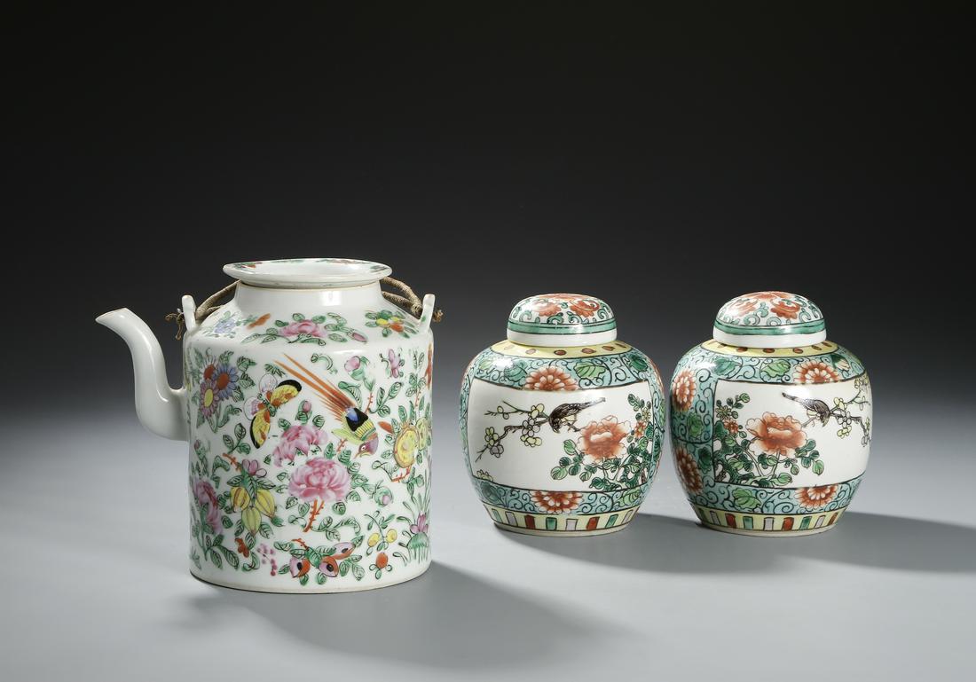 Three Chinese Famille Jars and Teapot (1 of 6)