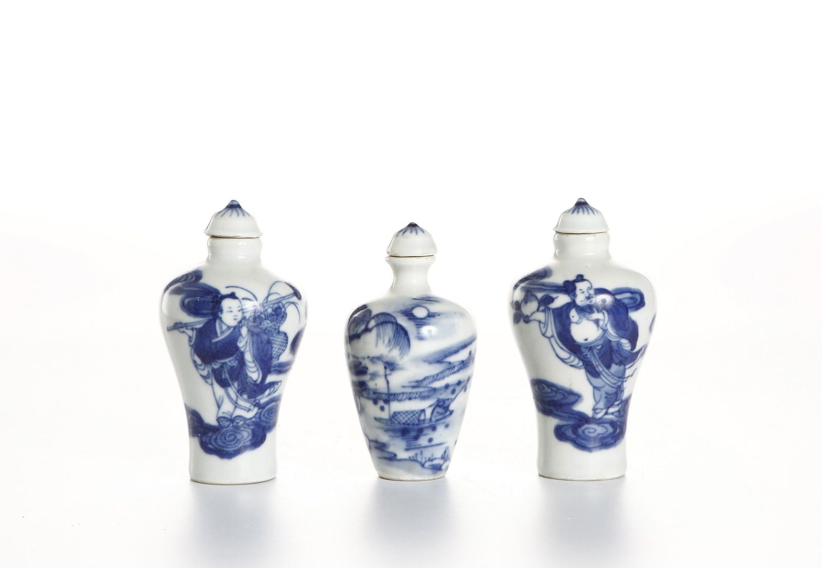 Three Chinese Blue and White Snuff Bottles (1 of 6)