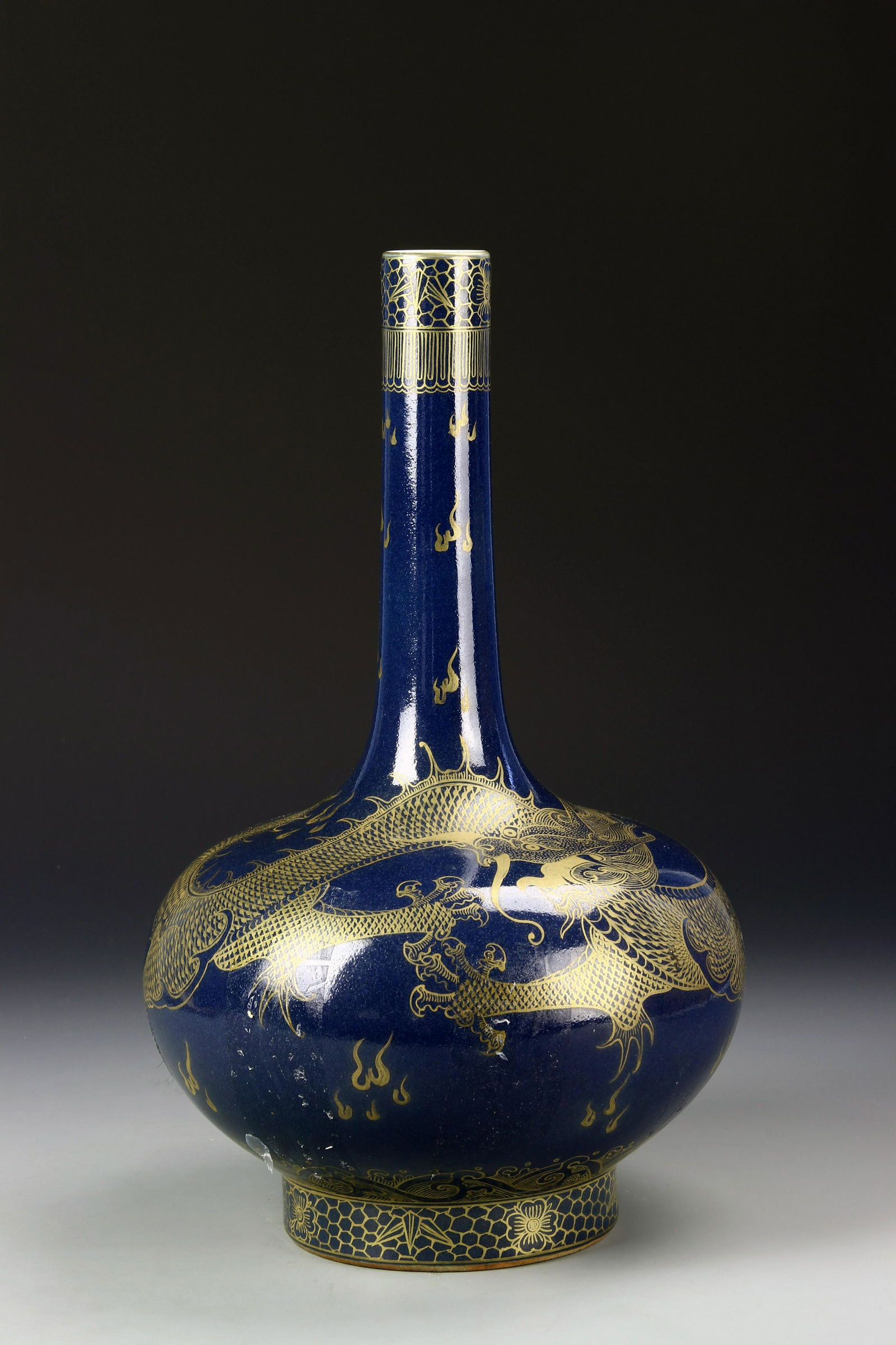 Chinese Blue-Glazed Gilt-Decorated Bottle Vase (1 of 6)