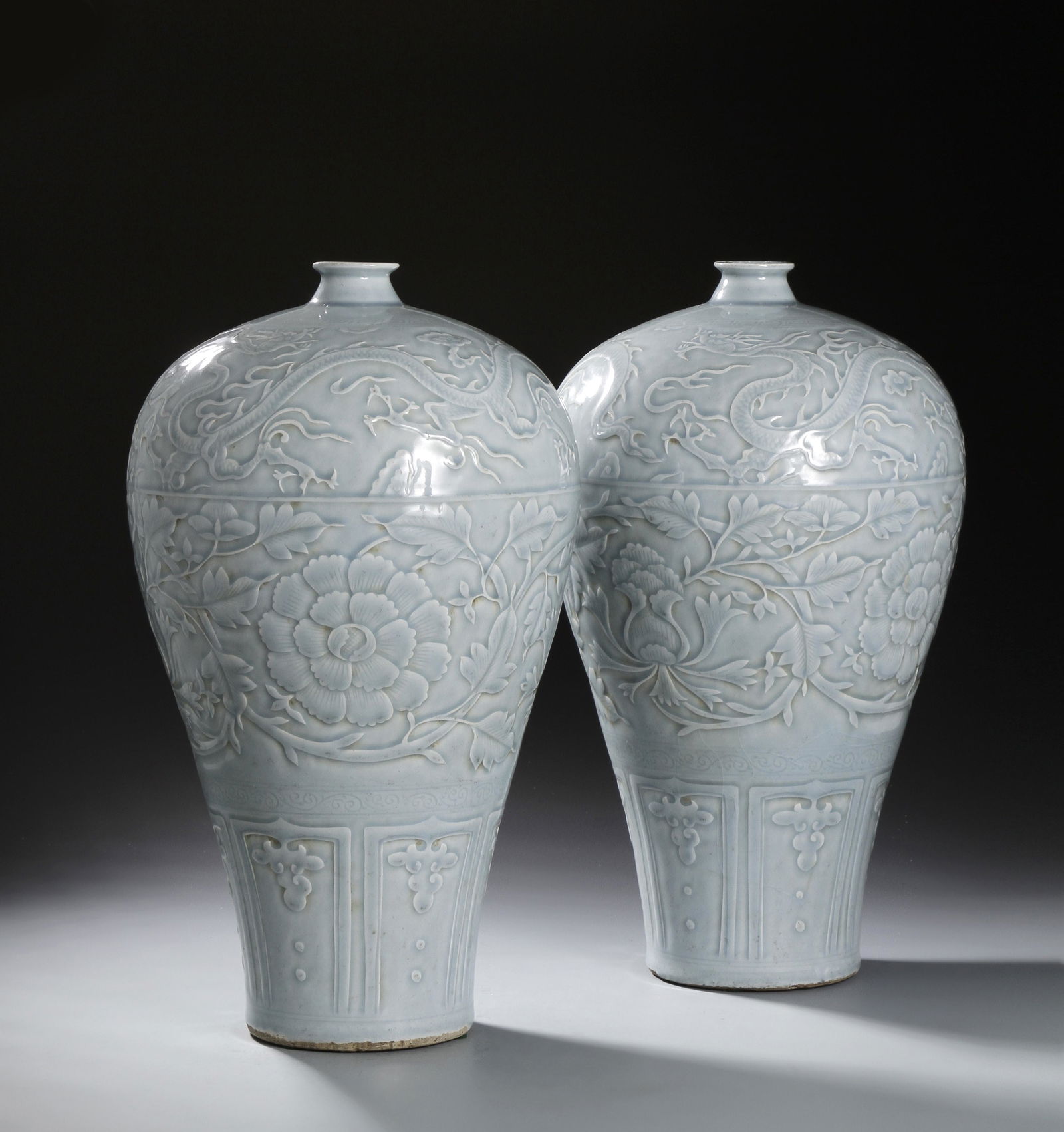 Pair Large Chinese Ying-Ching Meiping Vases (1 of 18)