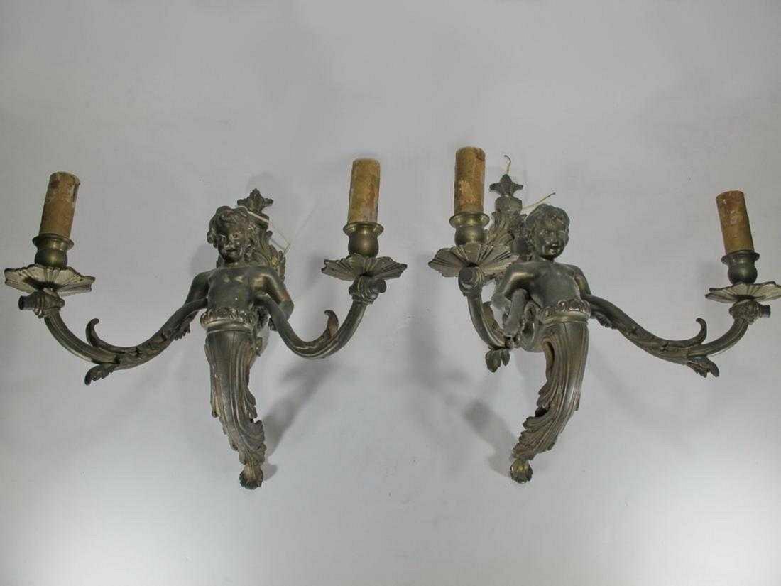 Antique French pair of bronze wall sconces (1 of 7)