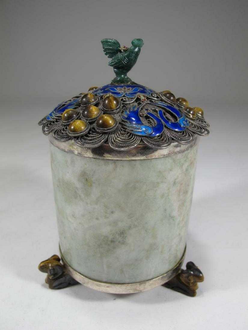 Antique Chinese Export filigree silver, jade & enamel (1 of 5)
