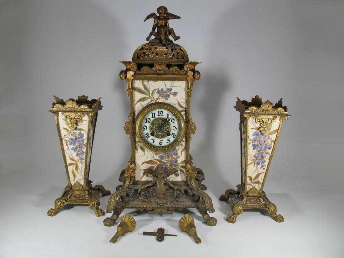Japy Freres Spelter & Pottery Mark Query clock set (1 of 10)