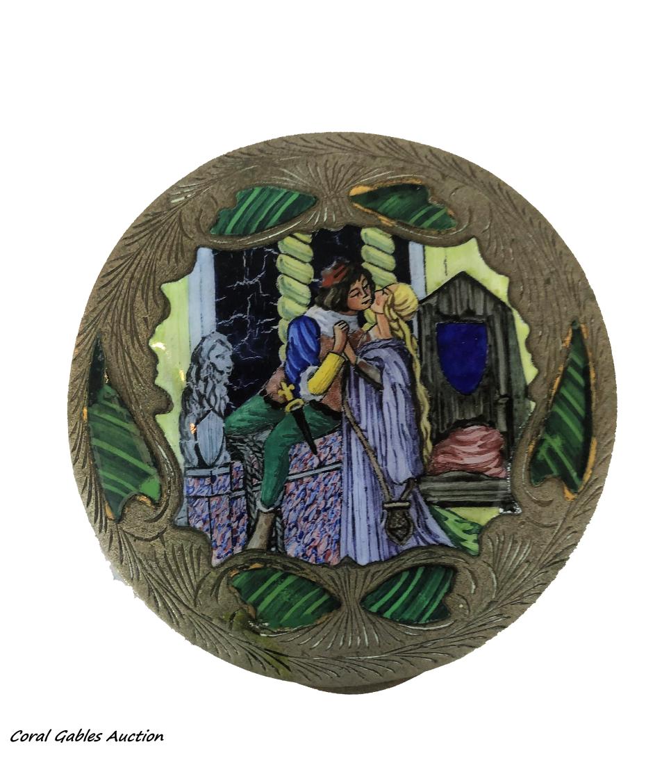 Miniature box of silver and enamel: Miniature box of silver and enamel. Measure 3"in diameter.