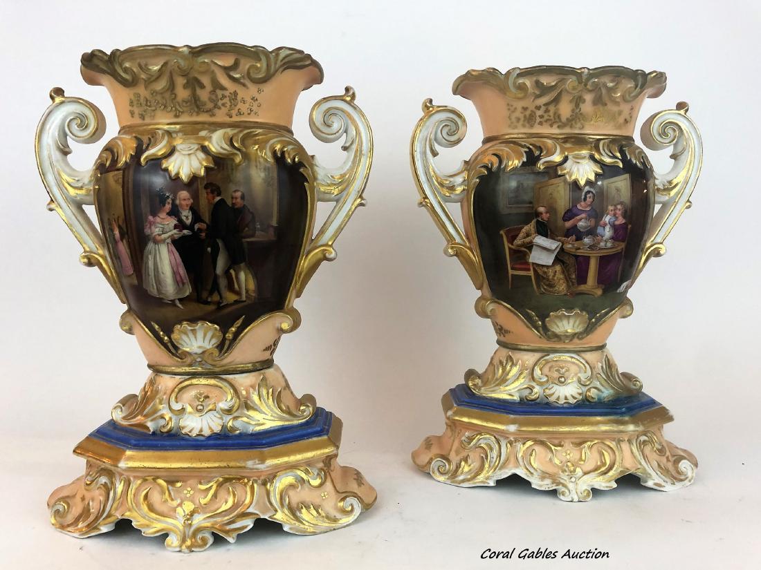 Pair Jacob Petit Porcelain Vases: Pair Jacob Petit Porcelain Vases, hand painting. Measure 11"in H x 8 1/2"in W.