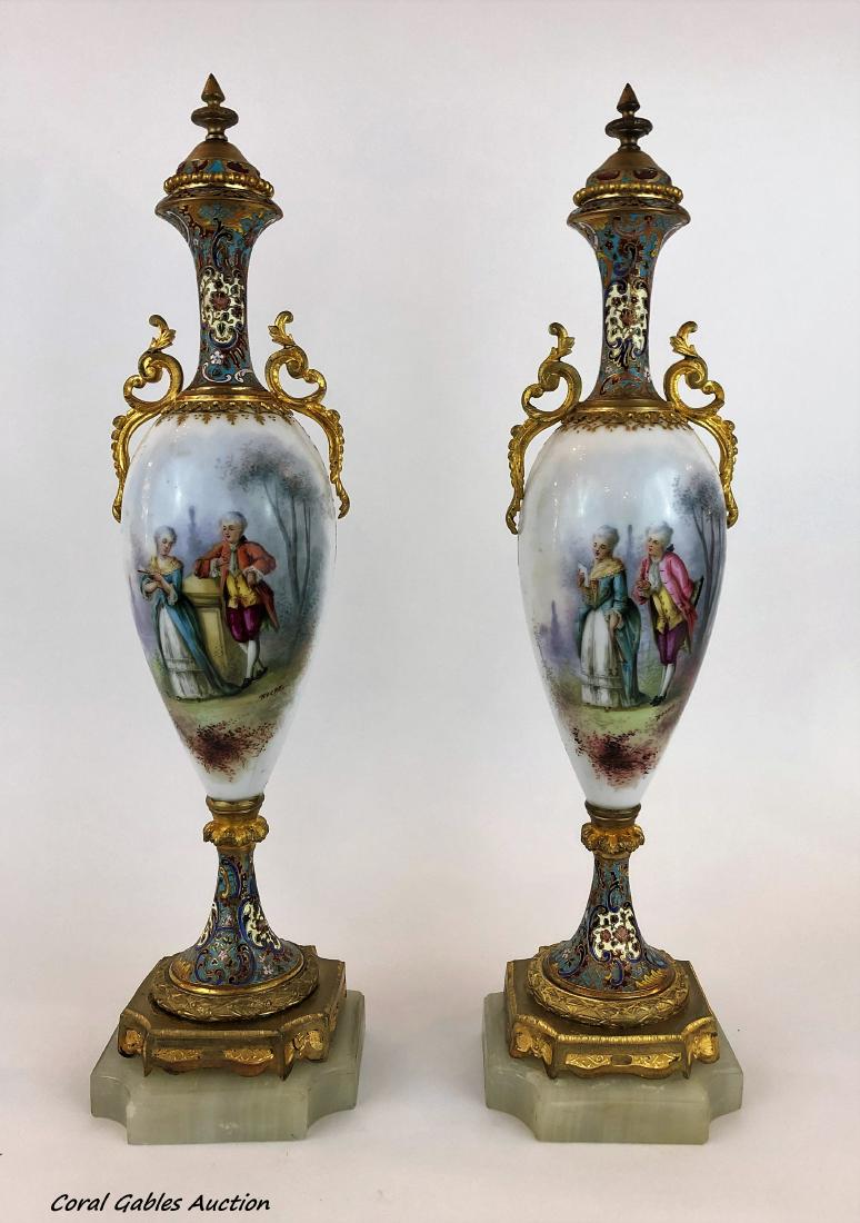 Pair Antiques sevres champleve of the 19th century: Pair Antiques sevres champleve of the 19th century. Measure 18"in H.