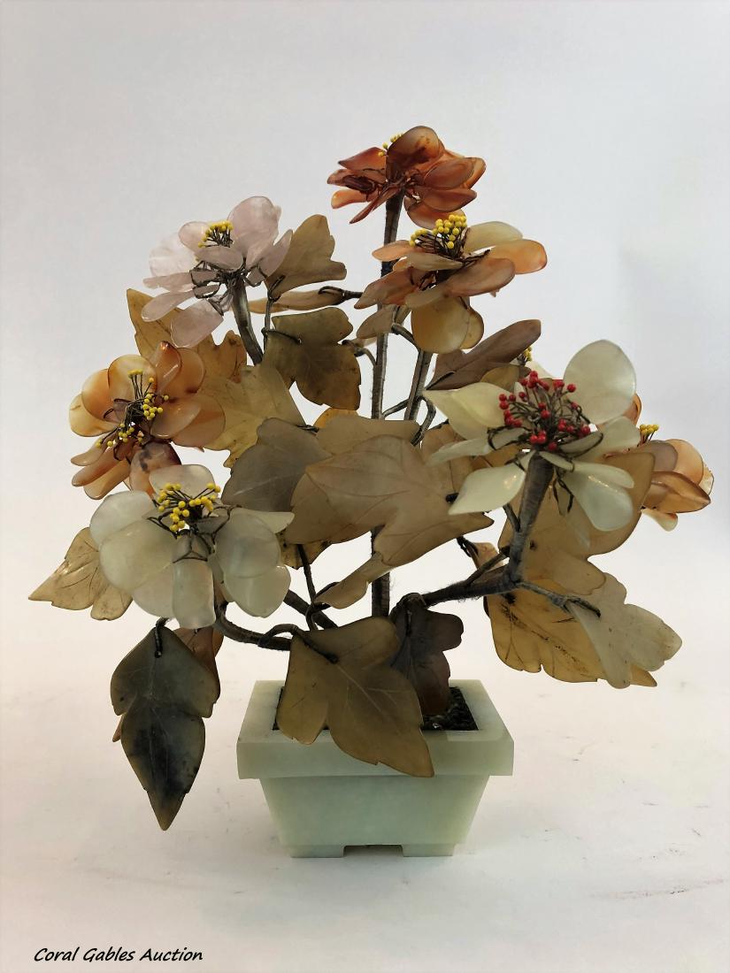 Antique Chinese Jade and Carnelian Flower Planter,: Antique Chinese Jade and Carnelian Flower Planter. Measure 10" in H.