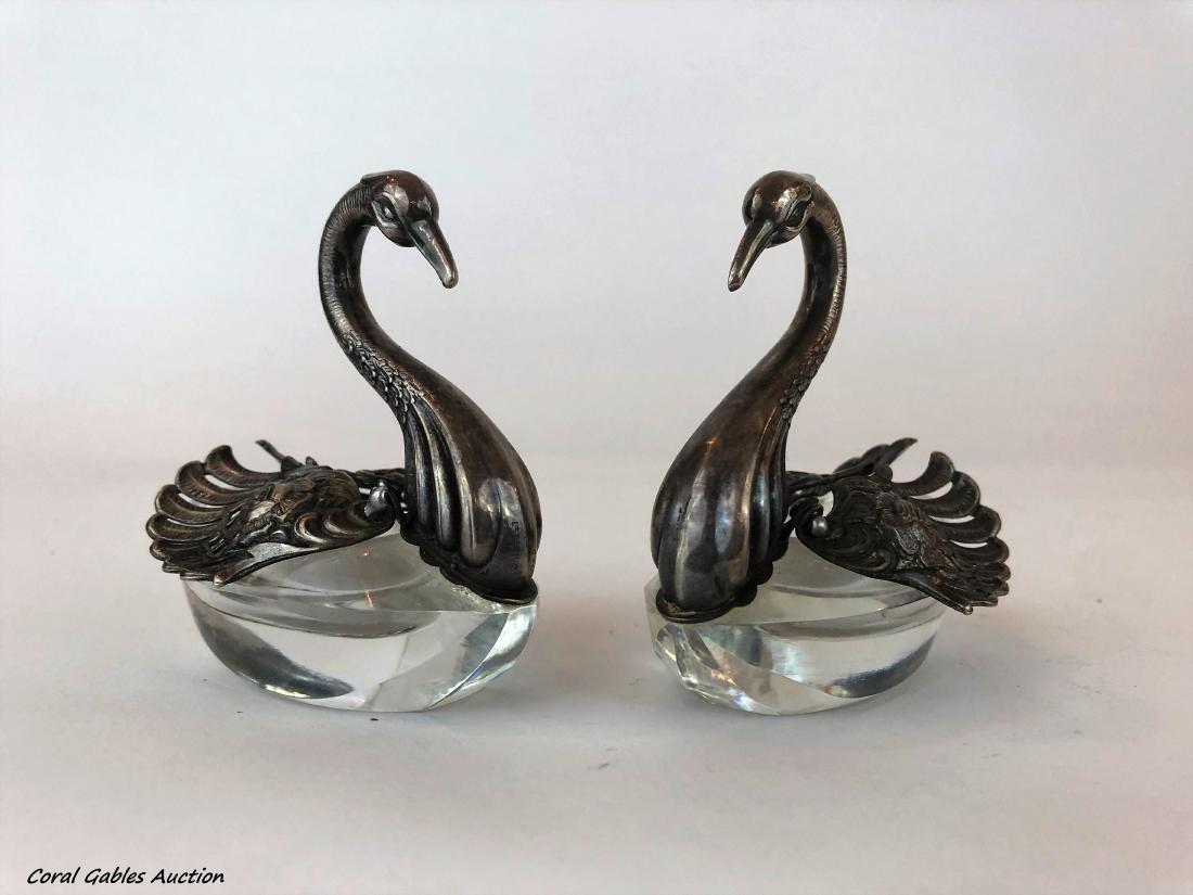 Two pieces of Baccarat style serving: Two pieces of Baccarat style serving with swan designs. Measure 3"in H x 2 3/4"in W
