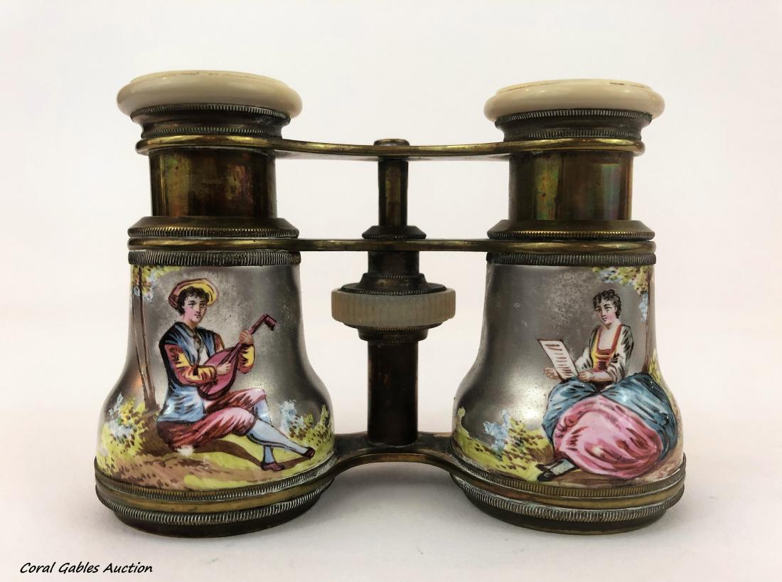 19Th C. Kiln Enamel French Opera Glasses: 19Th C. Kiln Enamel French Opera Glasses.
