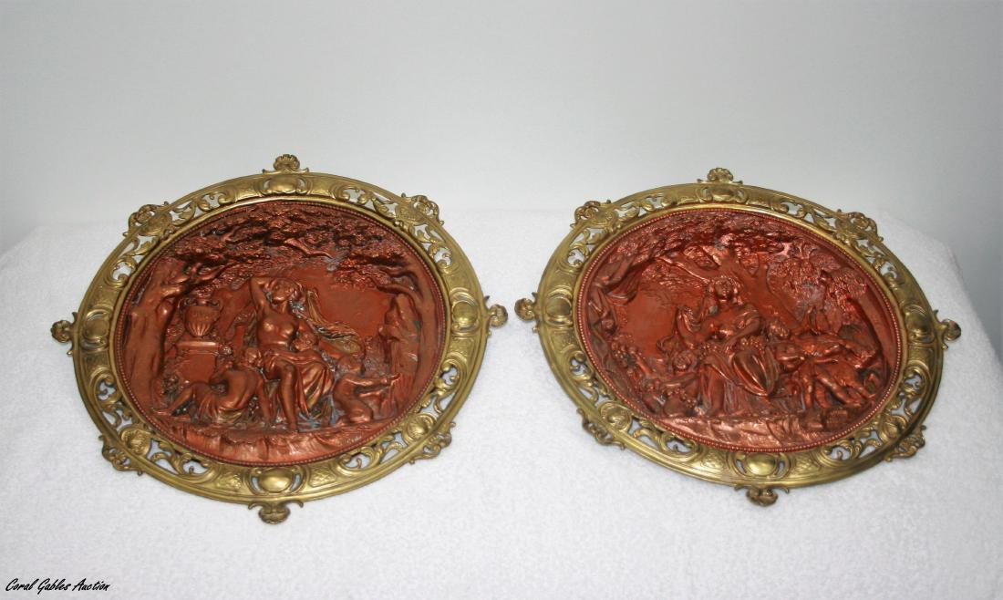 Gustav Grohe 1829-1909.: Gustav Grohe 1829-1909. Mythological Pair Plates Copper and Bronze. Measure 15 in .