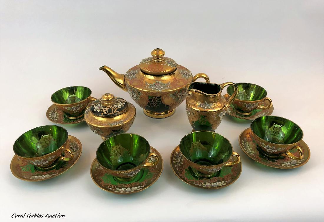 BOHEMIAN GILT ENAMEL COBALT GLASS TEA SET (1 of 1)