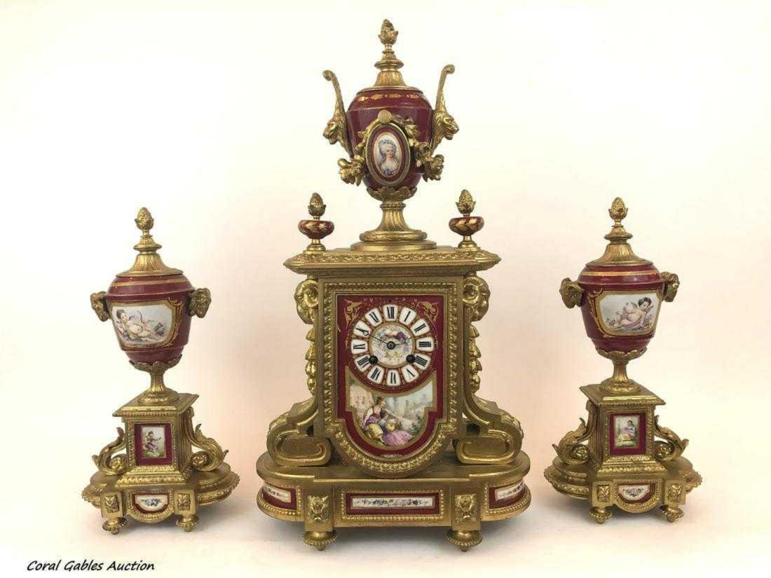 19th C. French Sevres Bronze and Porcelain Clockset (1 of 1)
