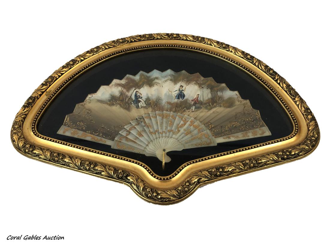 Antique hand painted fan with wood frame (1 of 1)