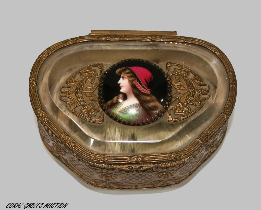 Antique French Bronze Crystal Jewelry Box Trinket (1 of 2)