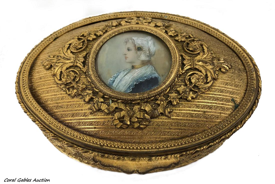 Antique French BRONZE VANITY CASKET BOX ENAMEL (1 of 3)