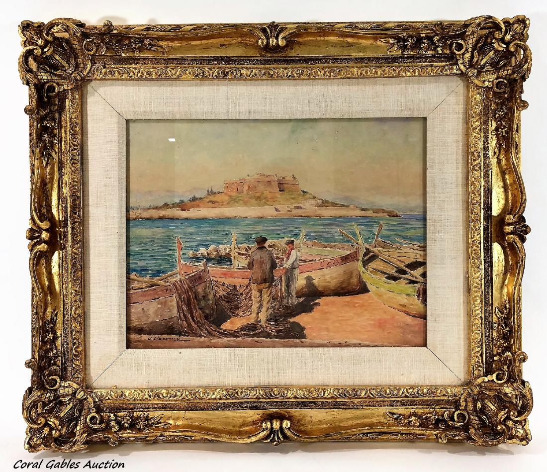 JOSEPHINE VERNAY (1861 - SWISS ): JOSEPHINE VERNAY ,Antique watercolor on paper signed measures 17" X 13", 27" X 23" WITH FRAME