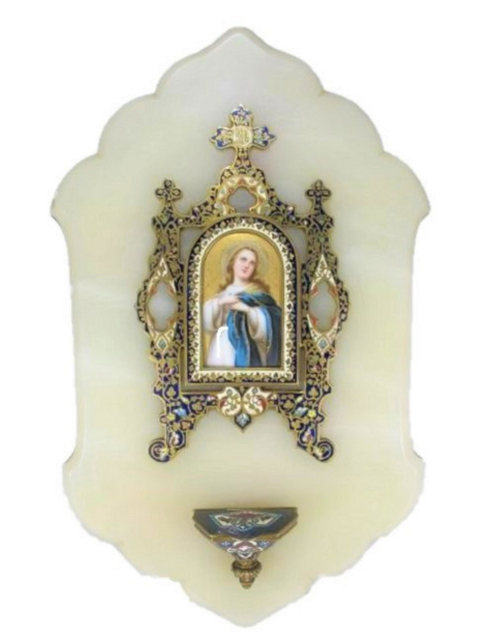 Antique European bronze champleve & onyx Religious (1 of 2)