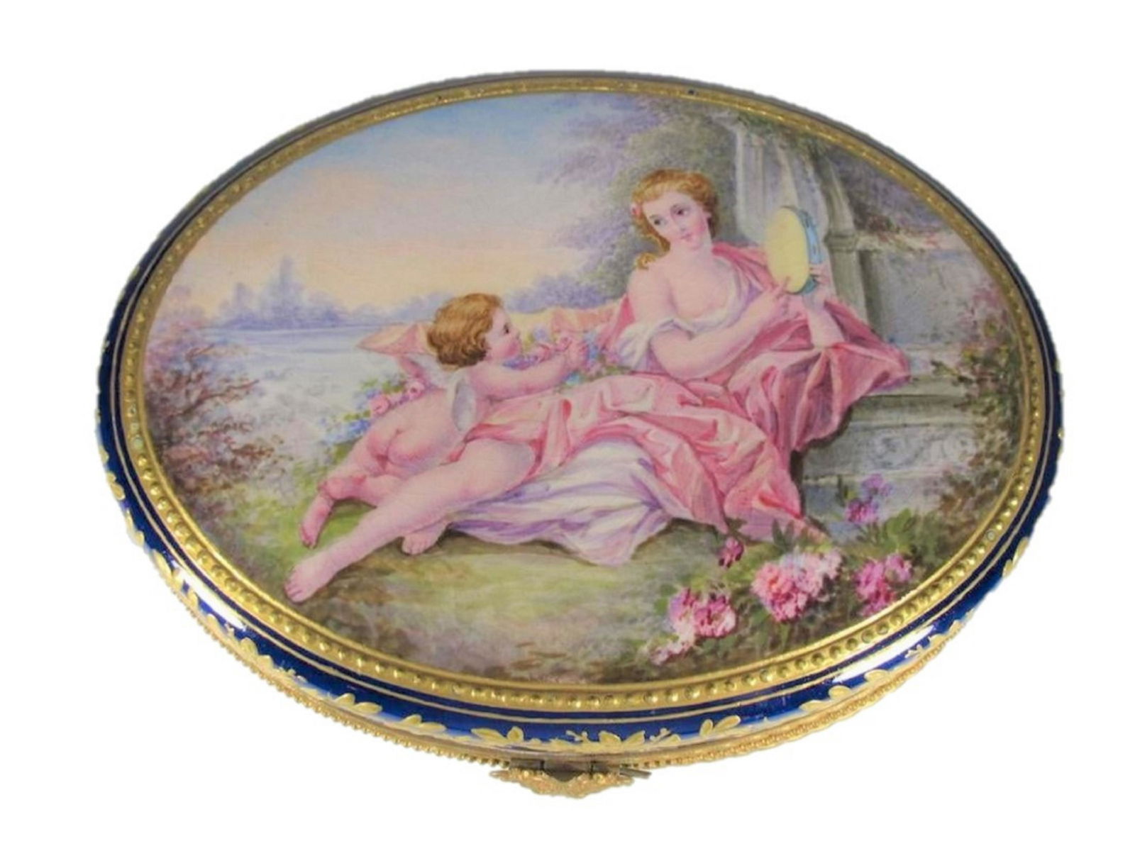 Antique French Sevres bronze & porcelain oval box (1 of 4)