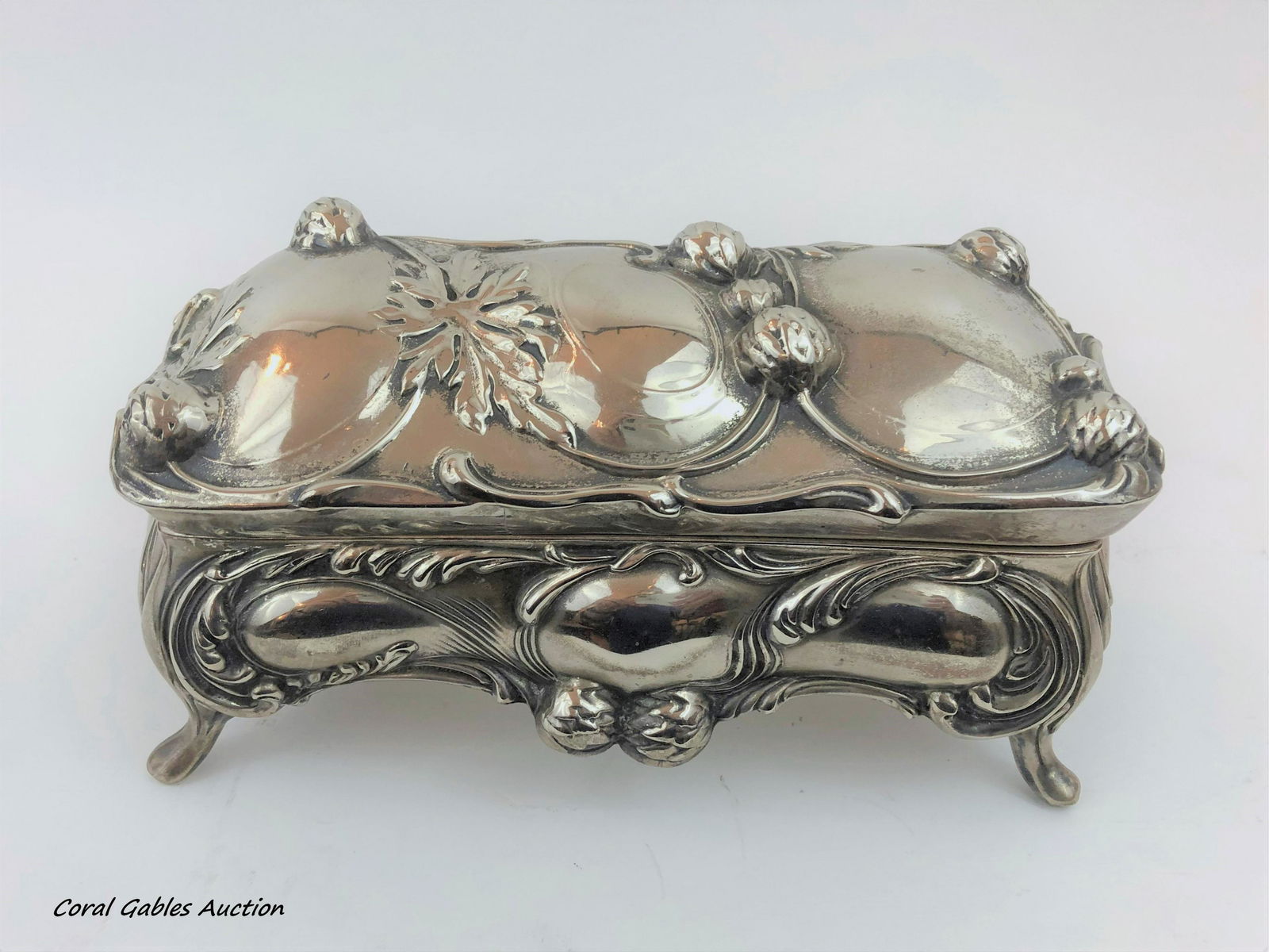 Box art deco silver plate: Box art deco silver plate. Measure 3 1/4"in H x 8"in W.