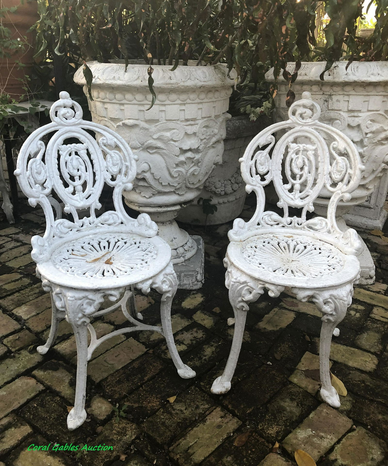Two White Cast Iron Patio Chairs Aug 22 2019 Coral Gables