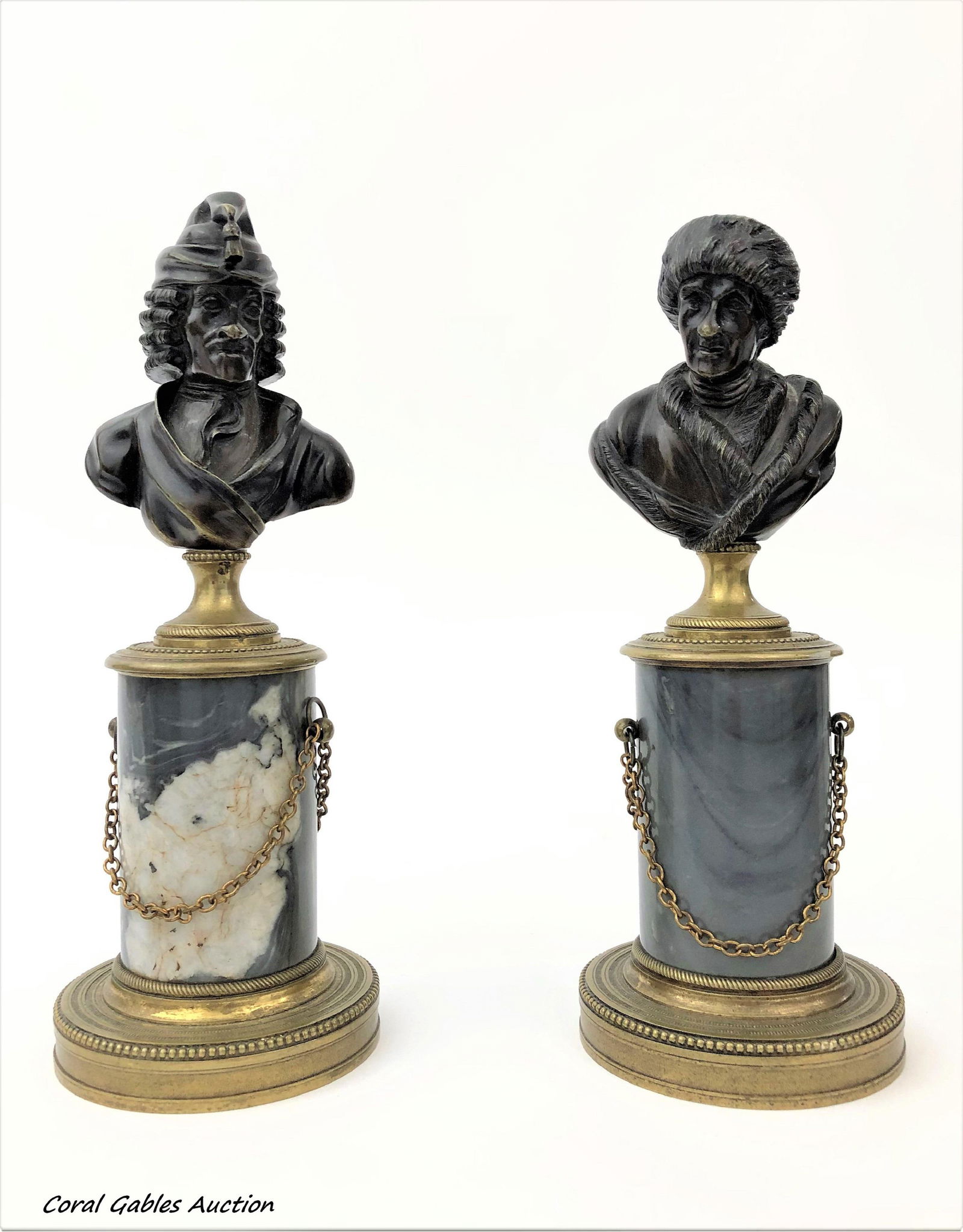 Pair of bronze busts with marble pedestals (1 of 3)