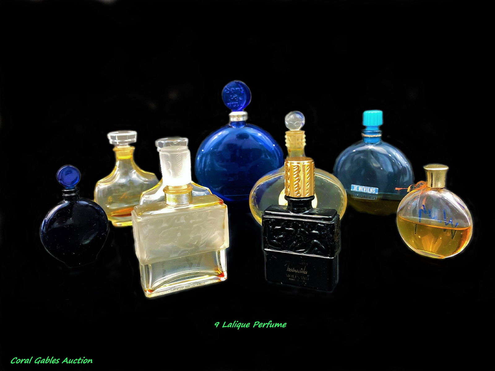 Nine Various Lalique Perfume Bottles, Mid Century (1 of 1)