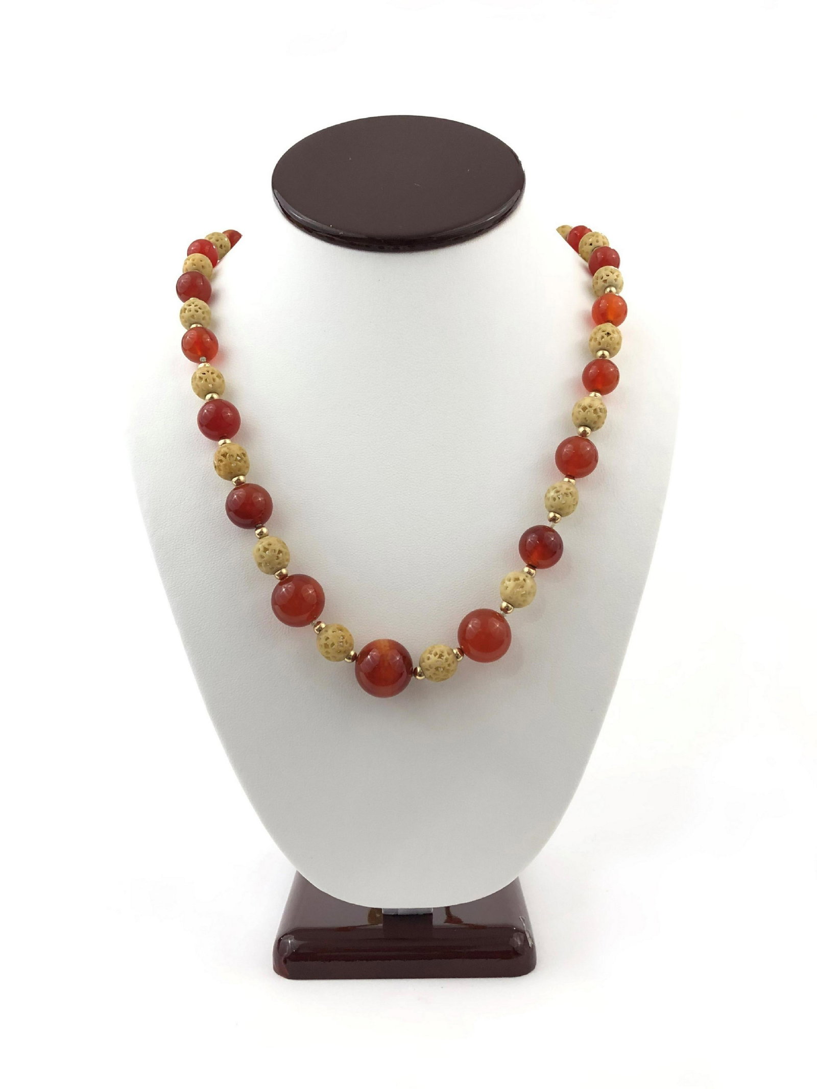 1960's Chinese Bone & Carnelian Necklace.: 1960's Chinese Bone & Carnelian Necklace. Measure 34 1/2"in W.