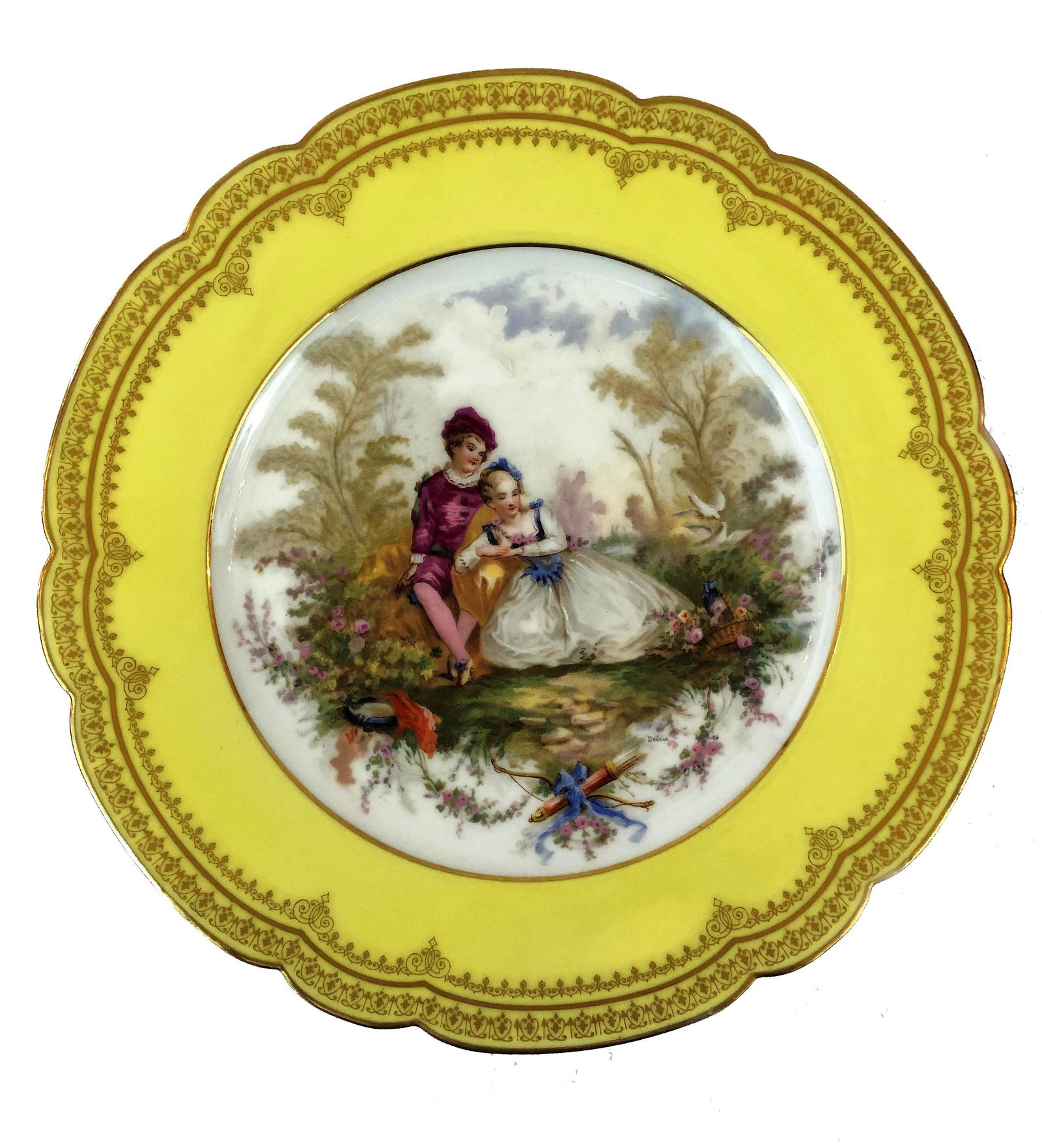 Antique French Yellow Sevres Porcelain Plate (1 of 2)