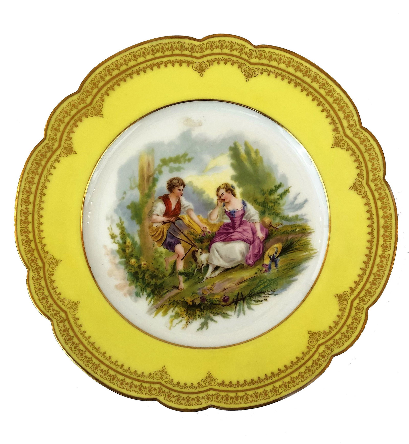 Antique French Yellow Sevres Porcelain Plate (1 of 2)