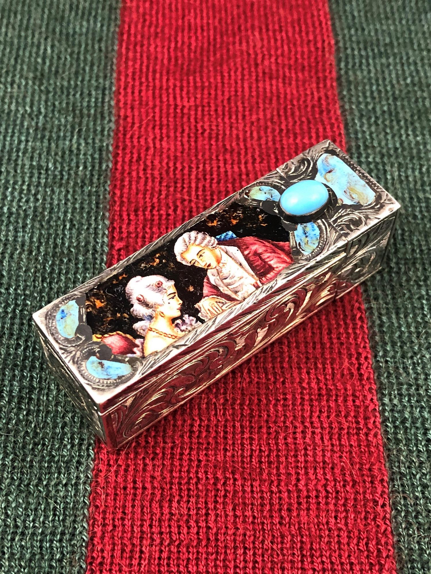 Sterling Silver Lipsticks with Enamel and Turquoise: Sterling Silver Lipsticks with Enamel and Turquoise. Measure 2"in H