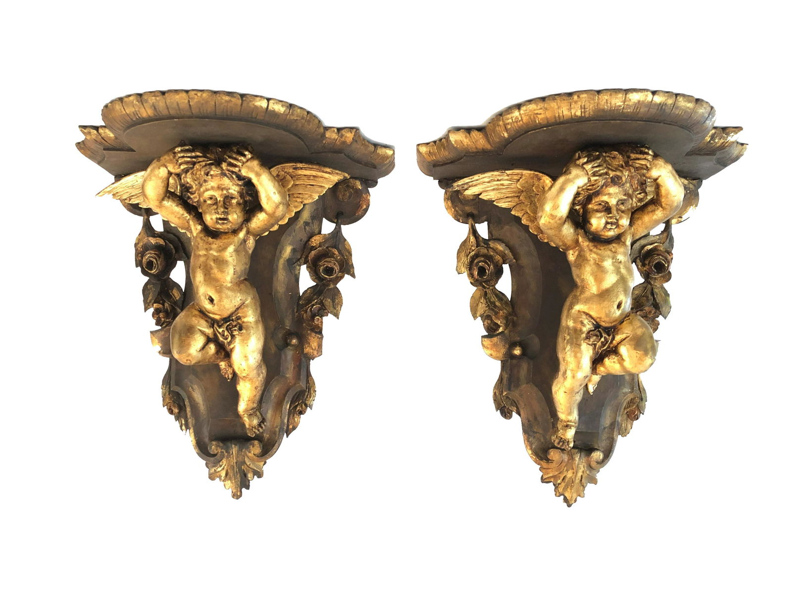 Gilt Hand Carved Wooden Brackets (1 of 2)