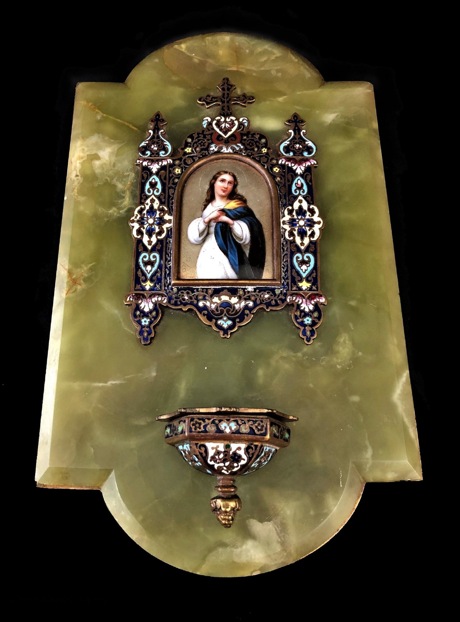 Antique Religious plaque of bronze, enamel and onyx (1 of 2)