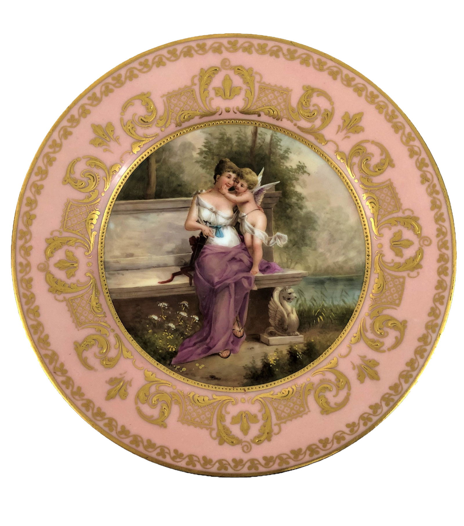 Hand Painted Pink Royal Vienna Porcelain Plate (1 of 2)