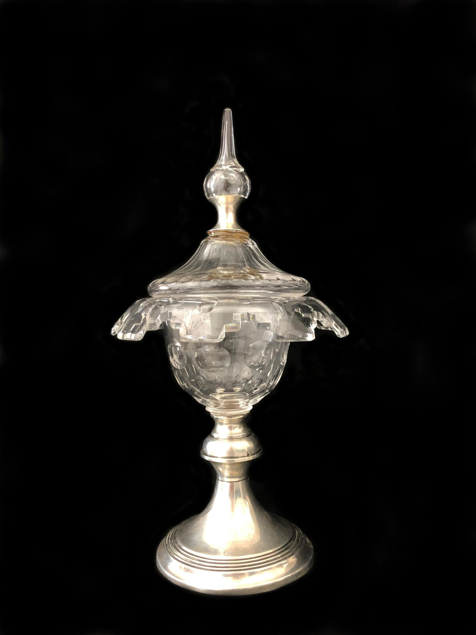 Baccarat Style and Sterling Silver Candy Box: Baccarat Style and Sterling Silver Candy Box. Measure 14"in H.