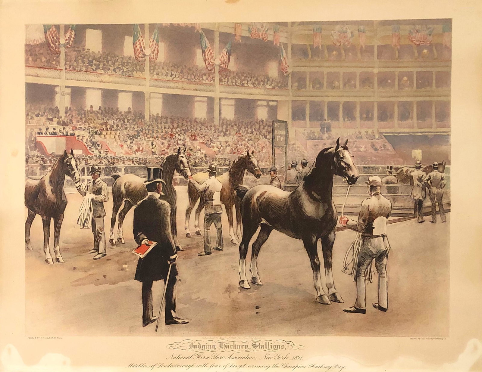 WS Vanderbilt Allen " Judging Hackney Stallions": WS Vanderbilt Allen " Judging Hackney Stallions" Print. Measure 17 1/4"in H x 22 1/2"in W. It has no frame.