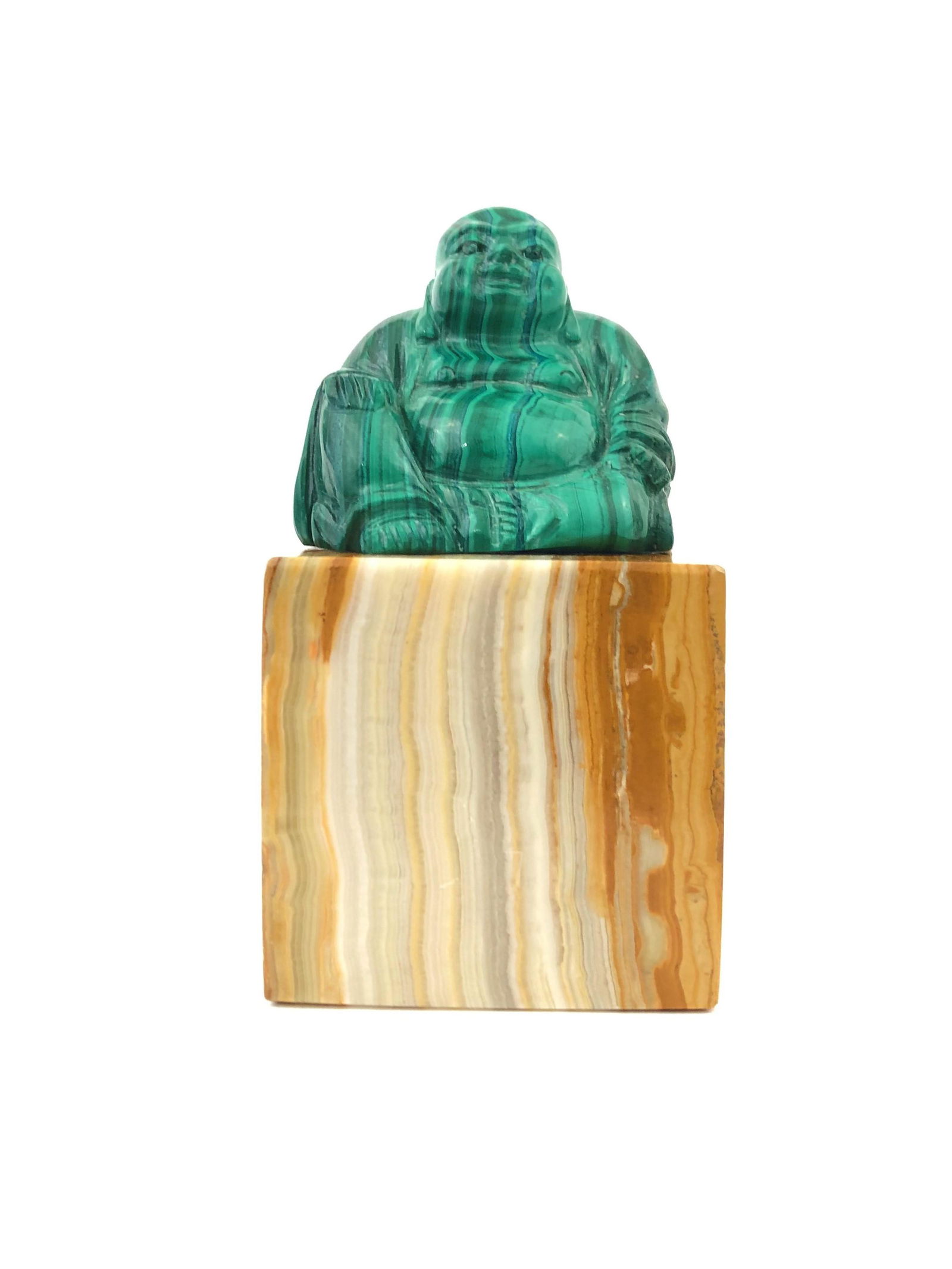 Russian Malachite Buddha: Russian Malachite Buddha with emerald eyes. Measure 4 3/4"in H.