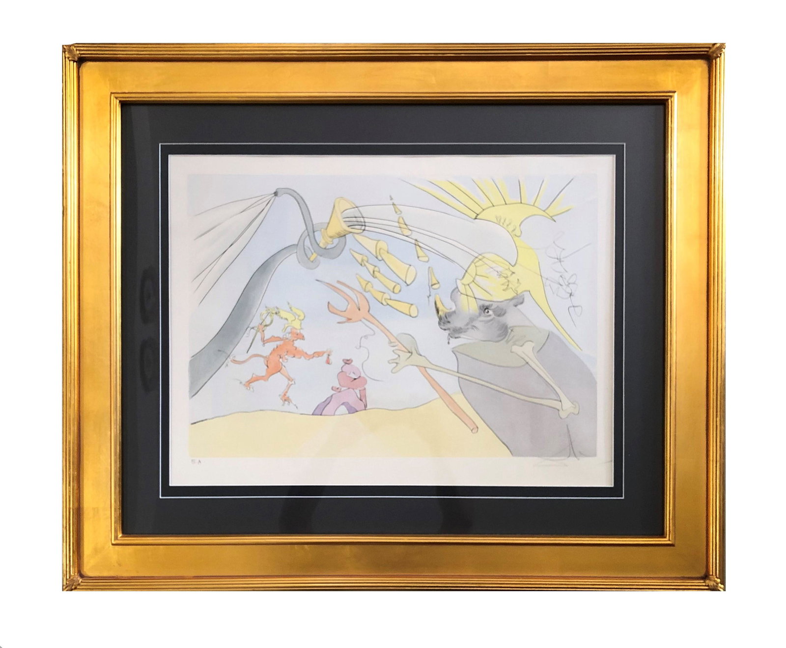 Salvador Dali (1904 - 1989) Certified Lithography: Salvador Dali (1904 - 1989) Certified Lithography "The Elephant and Monkey of Jupiter". Signed by the artist. Limited Edition of 682 Examples. Measure 29"in H x 35"in W with frame.