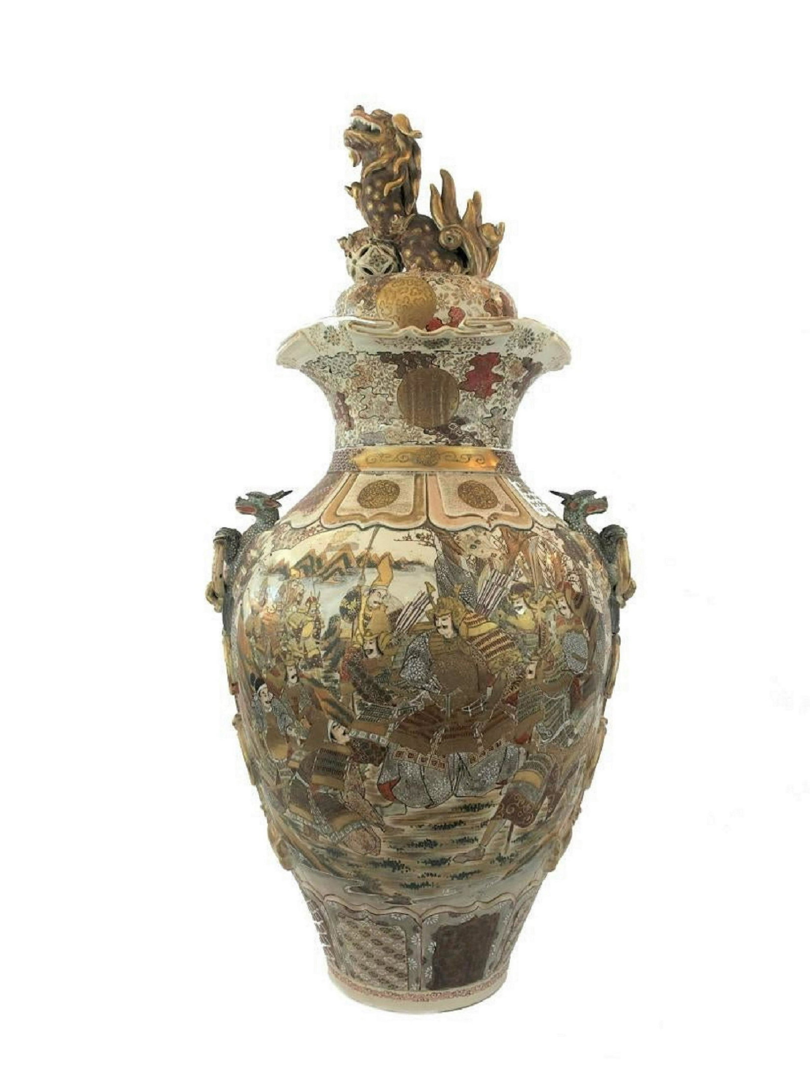 Japanese Meiji Satsuma vase: Japanese Meiji Satsuma vase. Measure 38"in H x 18"in W.
