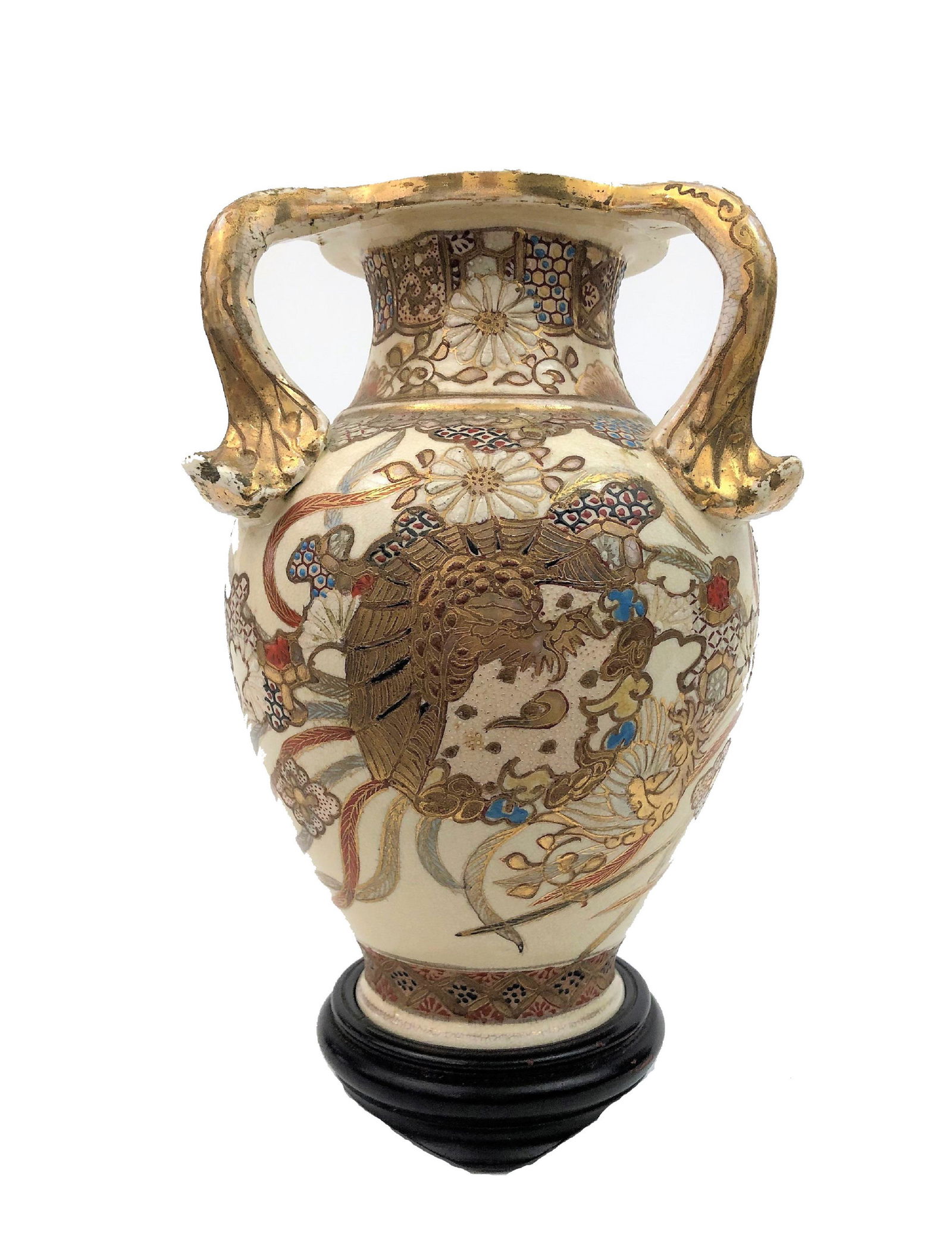 Japanese Satsuma Vase Phoenix Birds and Kiku (1 of 4)