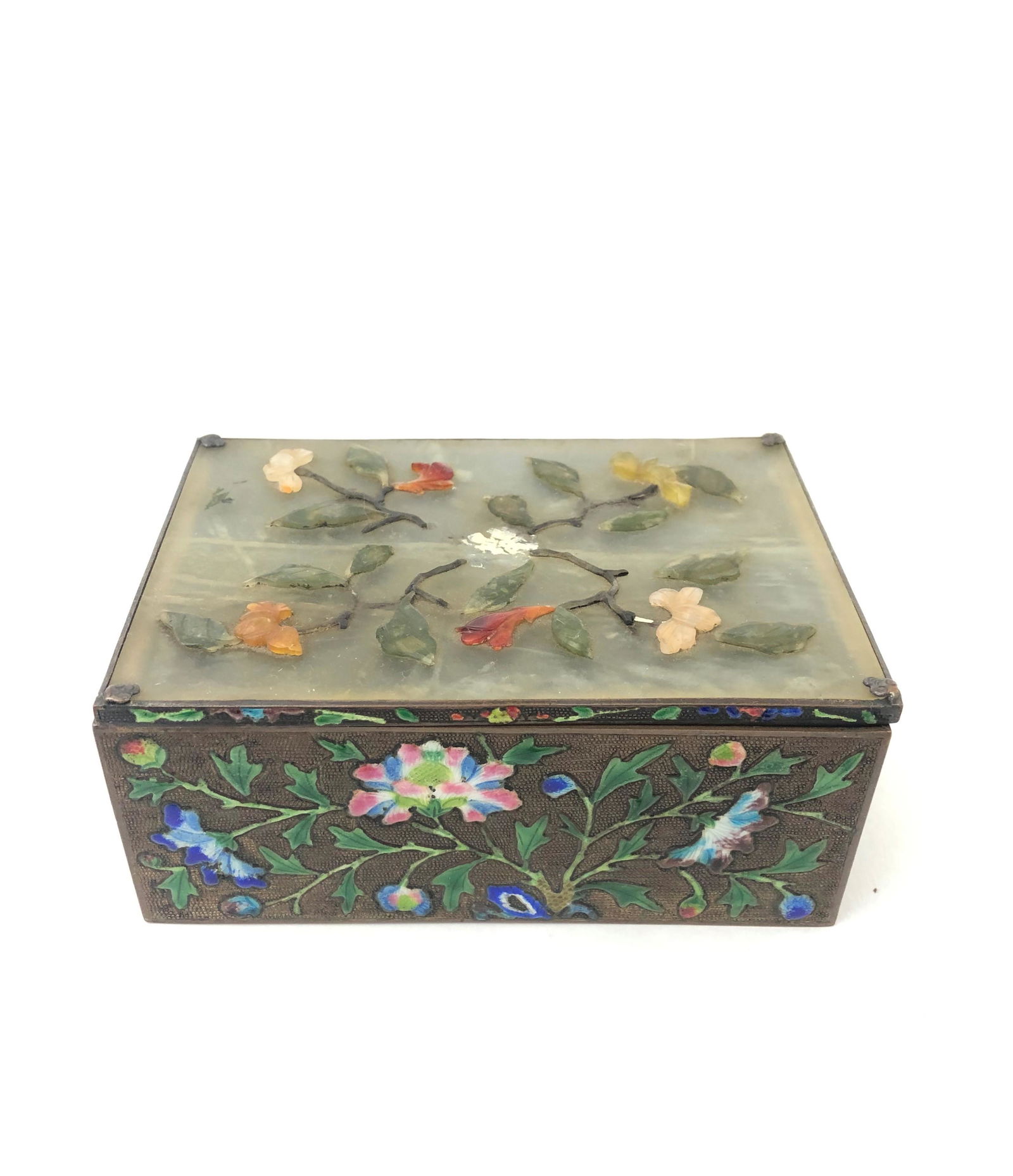 Antique Chinese Enamel Bronze and Jade Box (1 of 3)