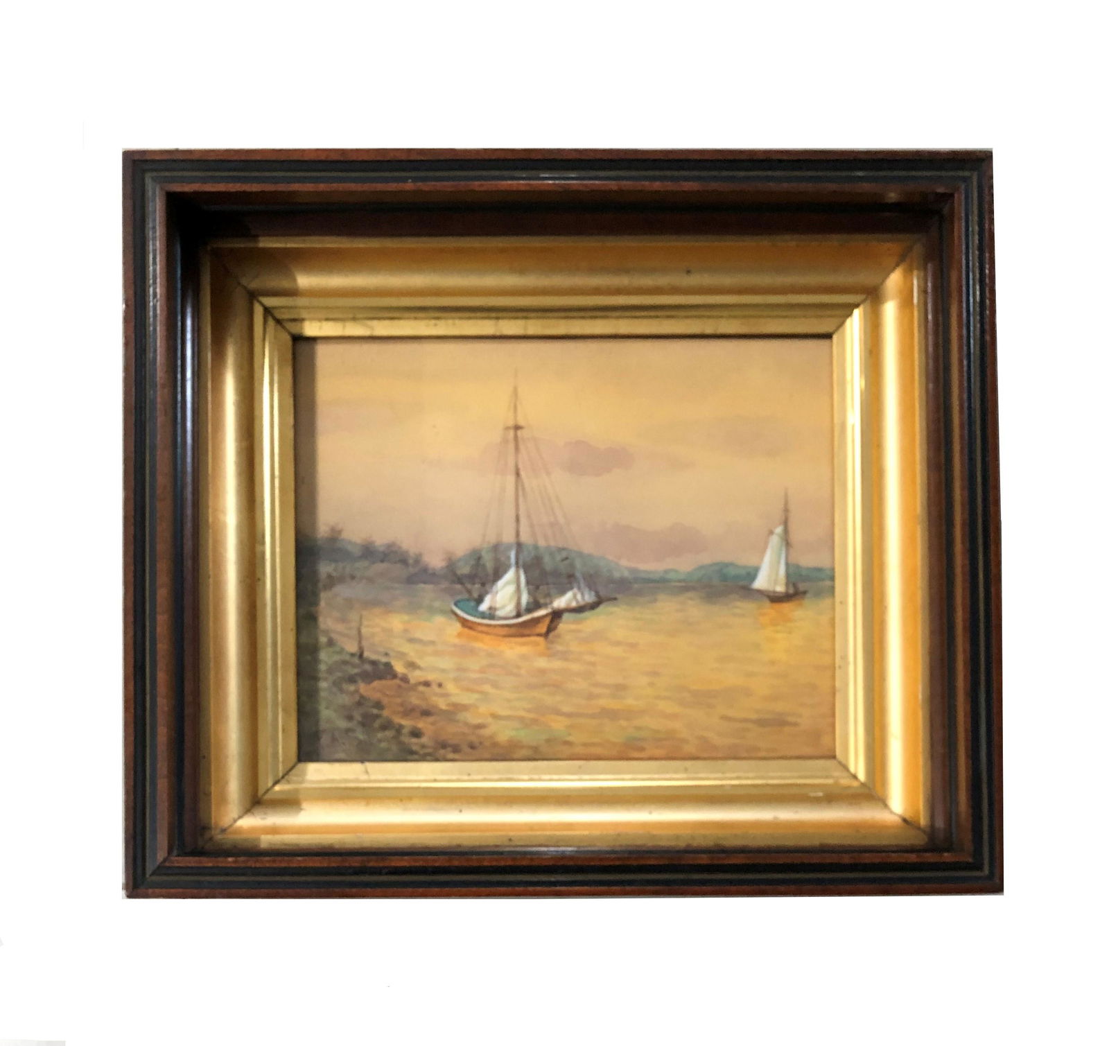 Francis Augustus Silva (1835 - 1886) American: Francis Augustus Silva (1835 - 1886) American. Watercolor on Paper. Measure 7 1/2"in H x 9 1/2"in W and 12"in H x 14"in W with frame. Francis Augustus Silva was a Luminist painter of the "second gener