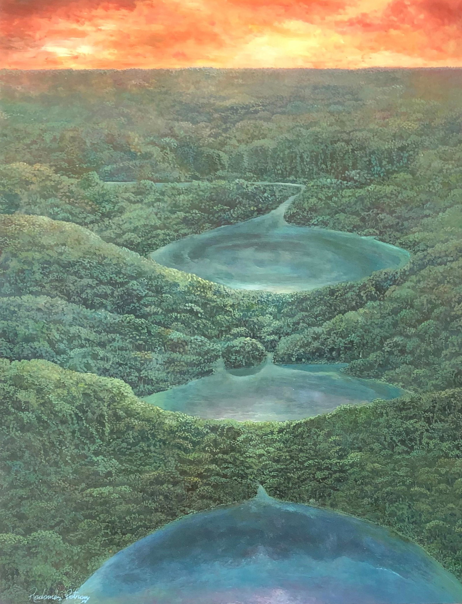 Radames Potrony. Cuban Artist: Radames Potrony. Cuban Landscape. Latin American Art. Acrylic on Paper. Measure 22 1/2"in H x 17 1/2"in W. No frame.