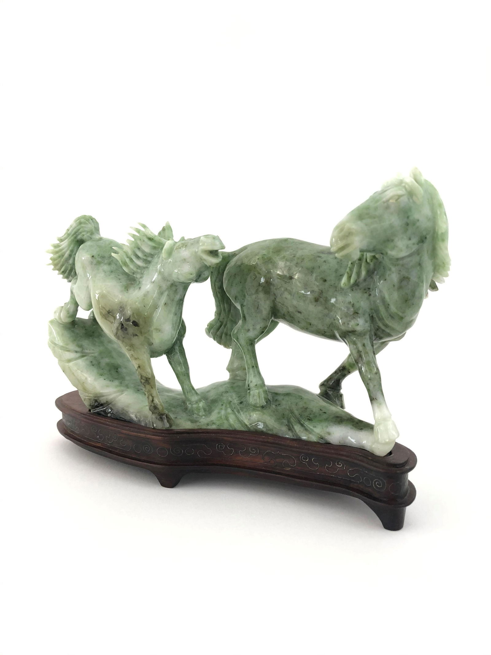 Chinese Green Jade Hardstone "Wild Horses" Statue (1 of 3)