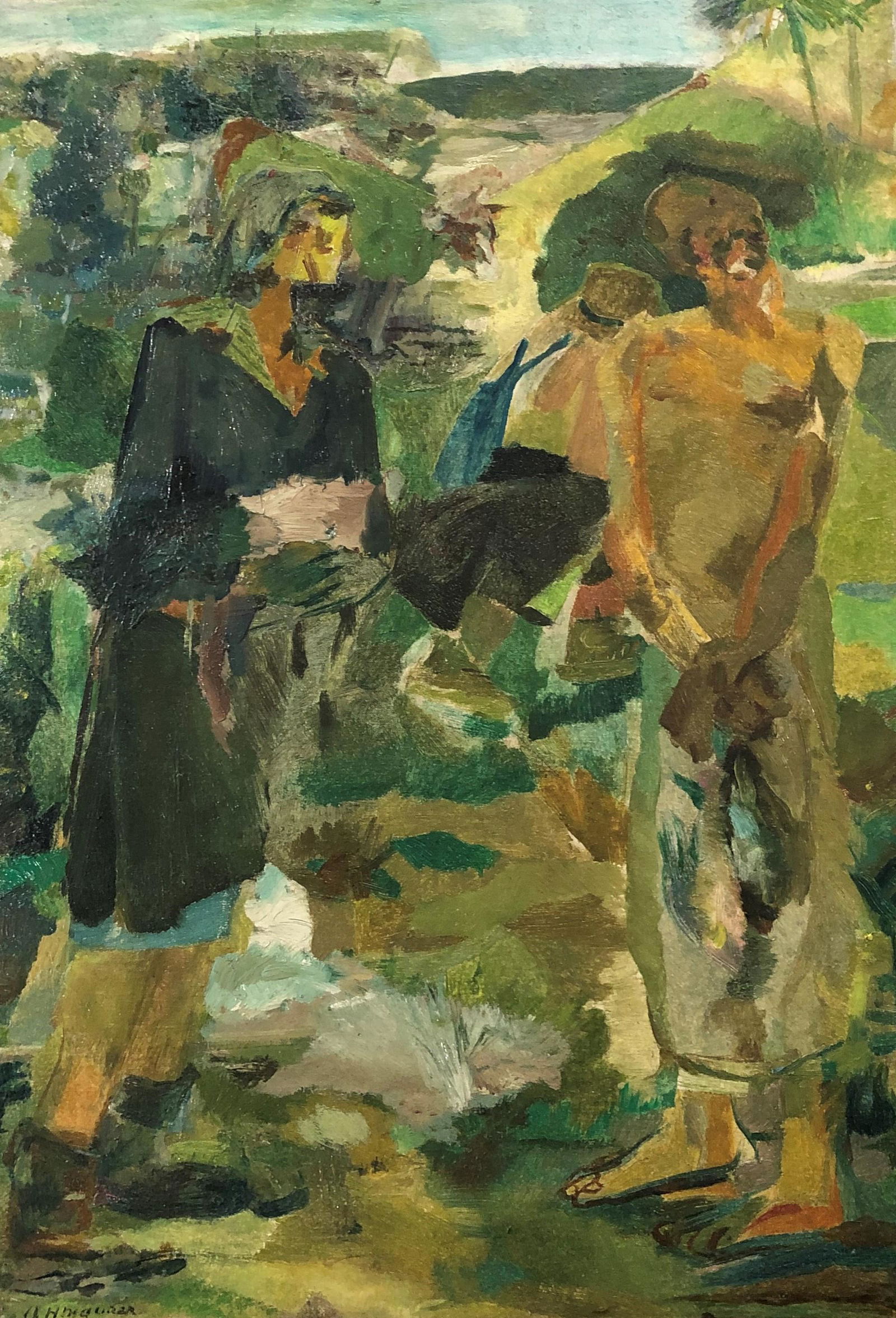 Attributed Alfred Maurer (1868 - 1932) American.: Attributed Alfred Maurer (1868 - 1932) American. Oil on Canvas on Board. Measure 30"in H x 20 1/2"in W. Alfred Maurer was born in 1868 in New York City, the son of Louis Maurer, a commercial artist fo