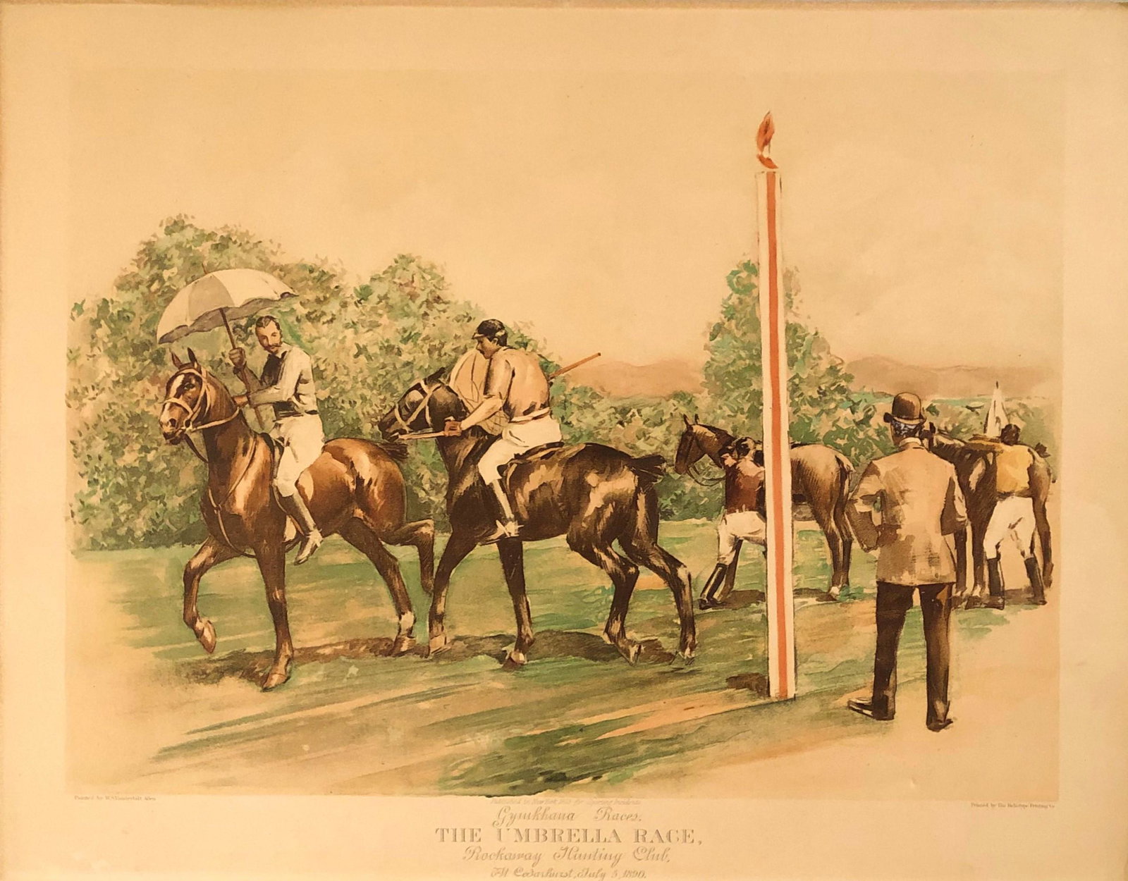 WS Vanderbilt Allen. " The Umbrella Race ": WS Vanderbilt Allen. " The Umbrella Race " Print. Measure 17 1/4"in H x 22 1/2"in W. It has no frame.